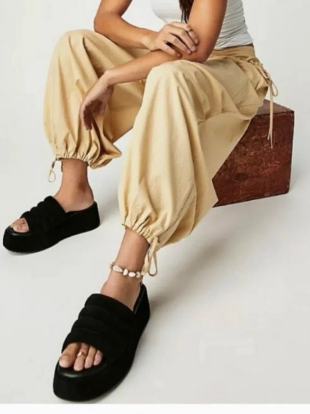 Free People Black Quilted Platform Slide Sandals